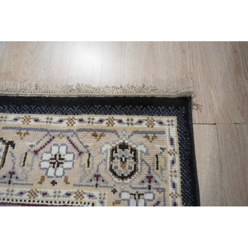 Ivory Hand-Knotted Wool Framed Medallion Modern Geometric  Contemporary Carpet Rug, 2'6 x 8'