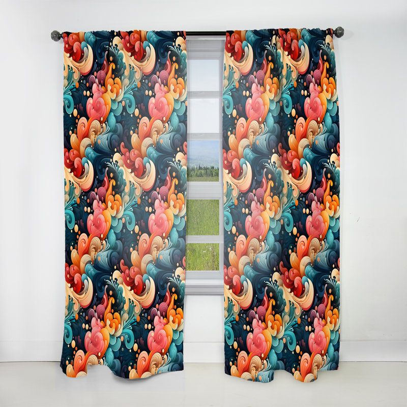 Rideau obscurcissant à motif géométrique bleu sarcelle et orange Enchanted, L 52 po x L 108 po