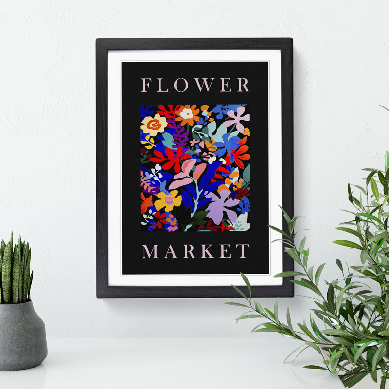 Black Collection Flower Market Exhibition No.4 - Single Picture Frame Print on Wood, 34cm H x 25cm W x 2cm D