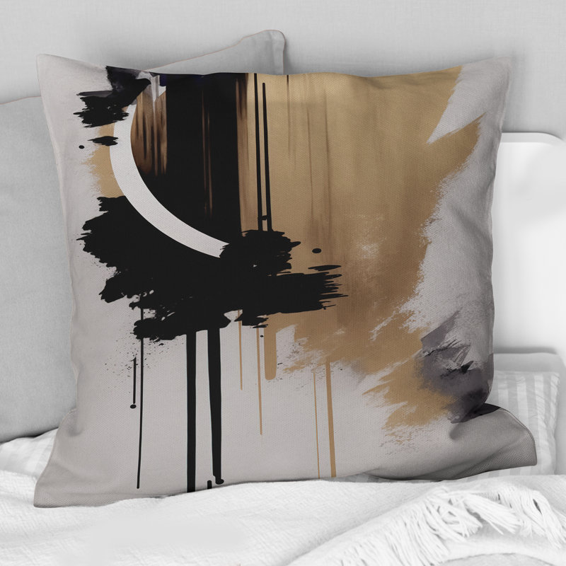 Coussin décoratif noir, blanc et doré Expression III