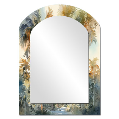 Green Palm Tree Paradise III - miroir asymétrique vert, miroir mural décoratif traditionnel, impression sur métal