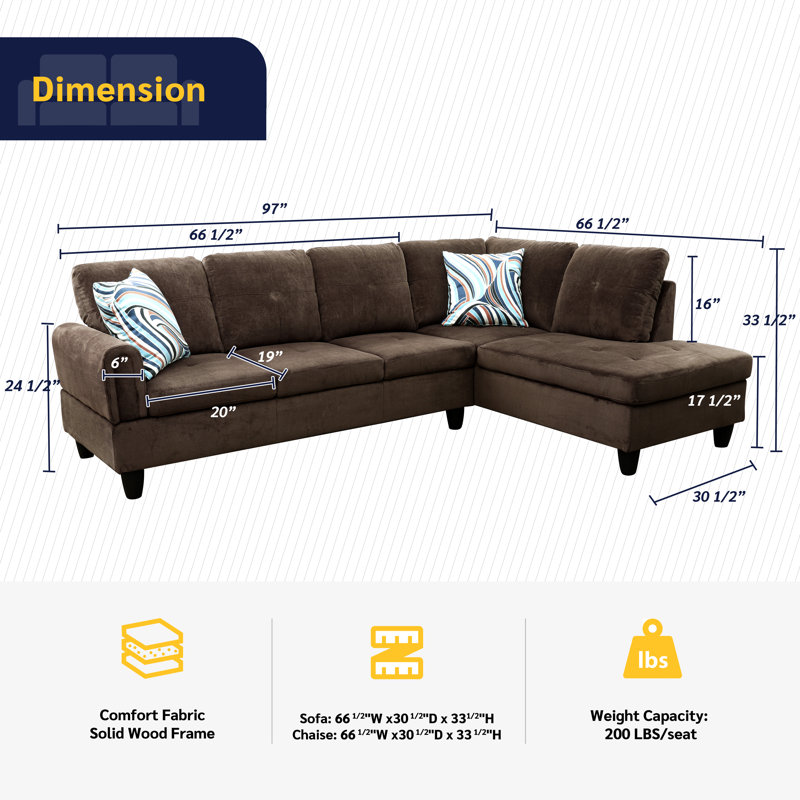 Anabrenda Upholstered L-Shaped Sectional, Right Hand Facing, Brown Linen Blend