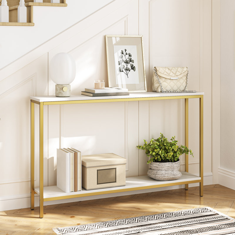Kearria Console Table with Storage, Gold, 29.5'' H x 47.2'' W x 7.9'' D, White
