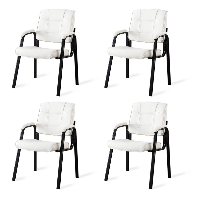 Office Guest Chair ,Faux Leather Seat Waiting Room Chair with Metal Frame, Reception Chair for Lobby, White