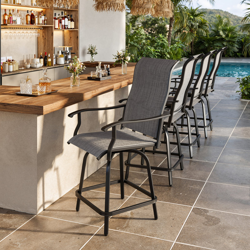 Ensemble de 2 tabourets de bar pour patio avec dossier haut, Gris, 2