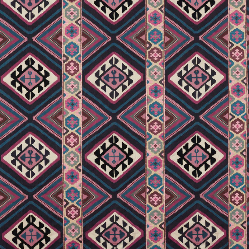 Dorothys Kilim Fabric, Barbed Berry/Indigo