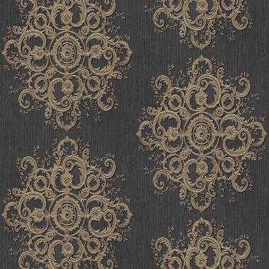 Ornamenta 2 Off White/Gold Intricate Damask Design Non-Pasted Vinyl on Paper Material Wallpaper Roll (Covers 57.75sq.ft)