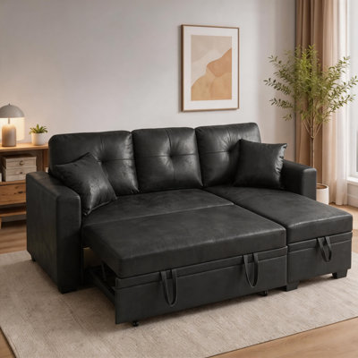 Canapé-lit d'angle réversible de 180 cm avec lit gigogne et rangement