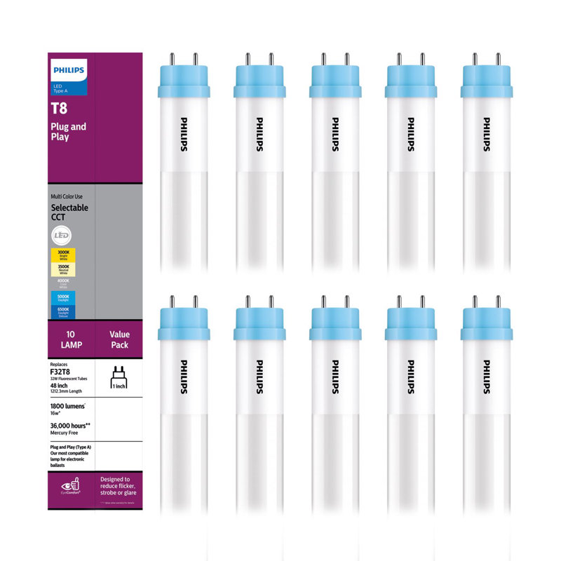 Philips DEL Multi-CCT 48 pouces G13 T8 linéaire 32 watts équivalents, paquet de 10