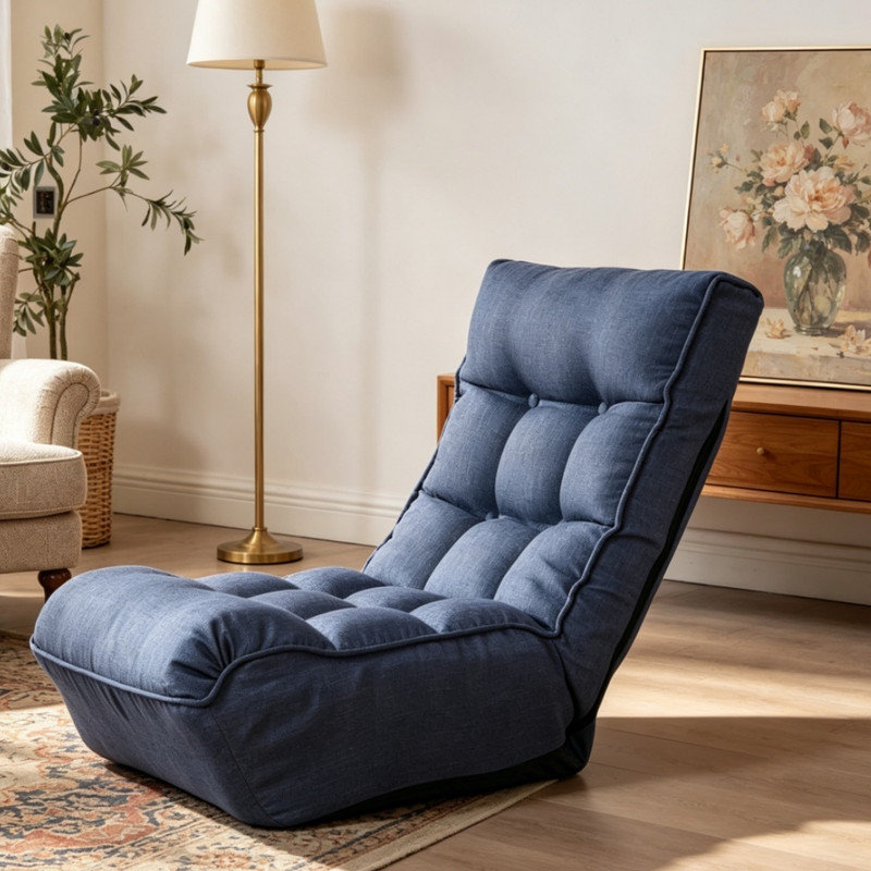Japanese Style Single Sofa Reclining Chair, Lazy Soft Tatami Balcony Leisure Recliner, Multi-Position Adjustable Lazy Sofa for Multi-Scene Relaxation