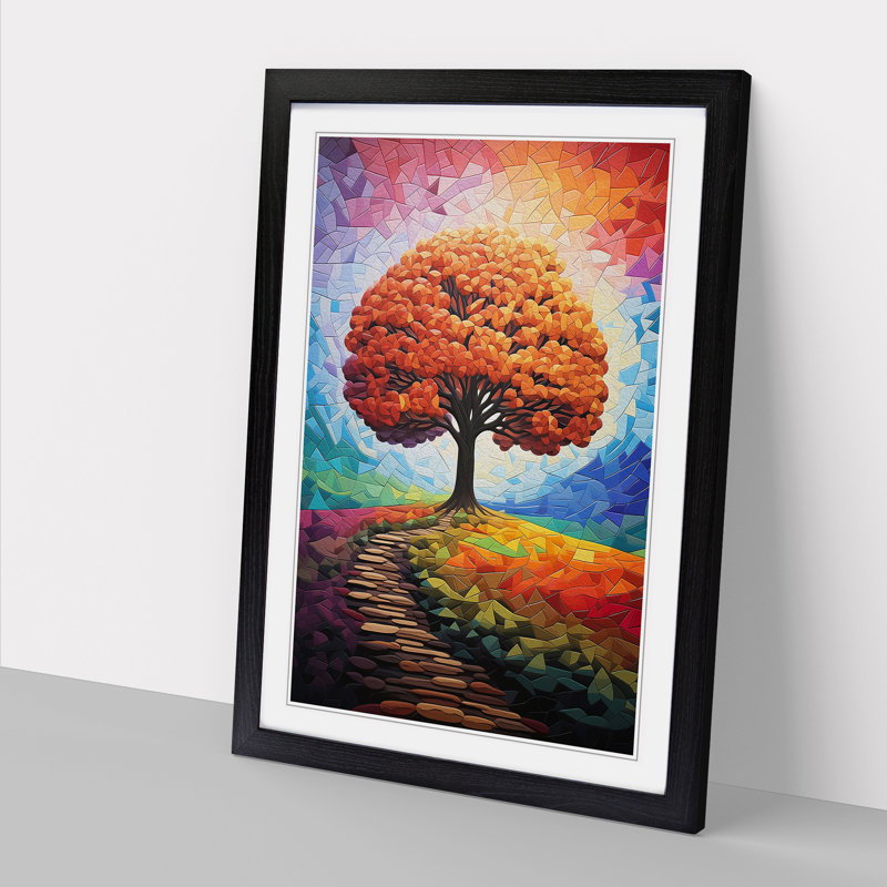 Oak Tree Colour Field - Single Picture Frame Print on Wood, Black, 64cm H x 46cm W x 2cm D