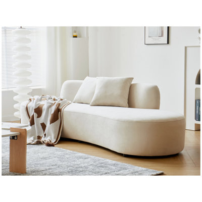 Canapé 90 po en velours courbé avec coussins décoratifs 90 po ivoire