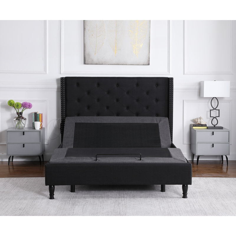 Levasy Upholstered Wingback Bed, Black, Queen