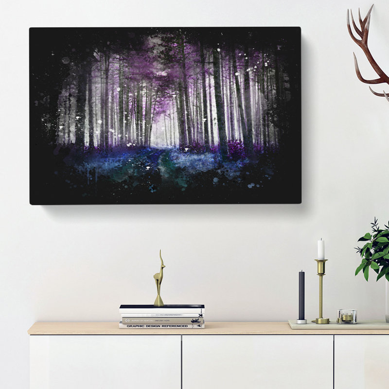 Path Through A Purple Forest - Wrapped Canvas Painting, 60cm H x 91cm W x 3cm D