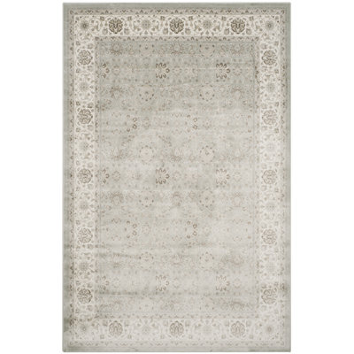 Setser Garden Viscose Oriental Rug in Silver/Cream