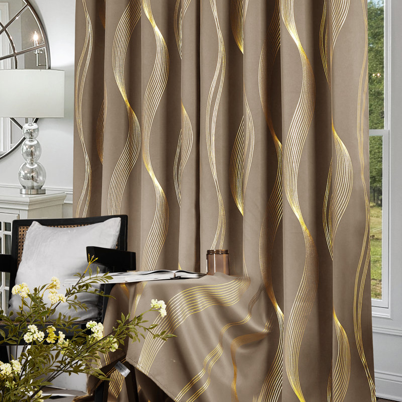Geometric Blackout Thermal Curtain Pair, Khaki, 52" W x 84" L