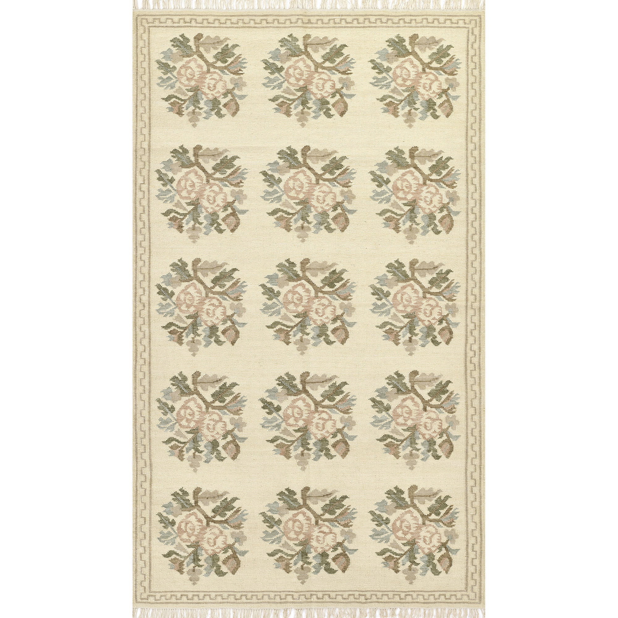 Bateman Floral Hand Woven Wool and Cotton Ivory Area Rug 5' X 7'6", 9' X 12'