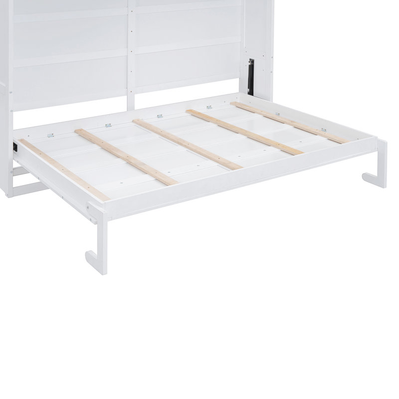 Grand lit escamotable mural avec armoires supérieures, blanc