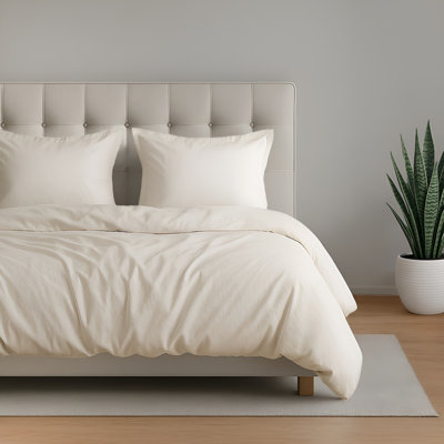 Ensemble de housse de couette 100% satin de coton tissé uni - Comprend 1 housse de couette et 2 taies décoratives