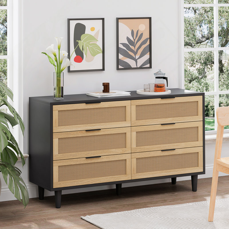 Commode de rangement à 6 tiroirs en rotin pour chambre à coucher, salon