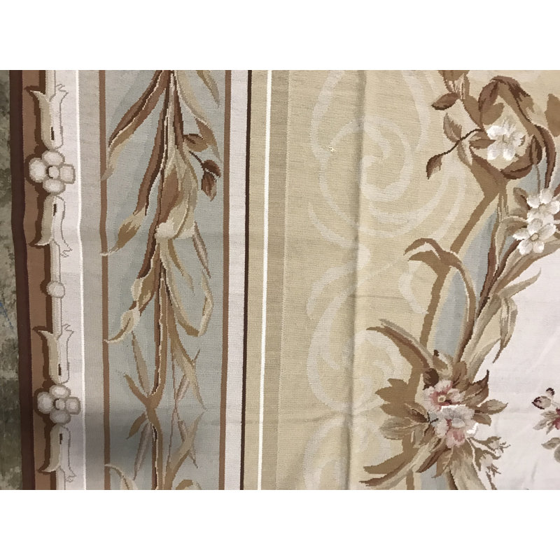 Hand-Knotted High-Quality Beige and Light Green Area Rug
