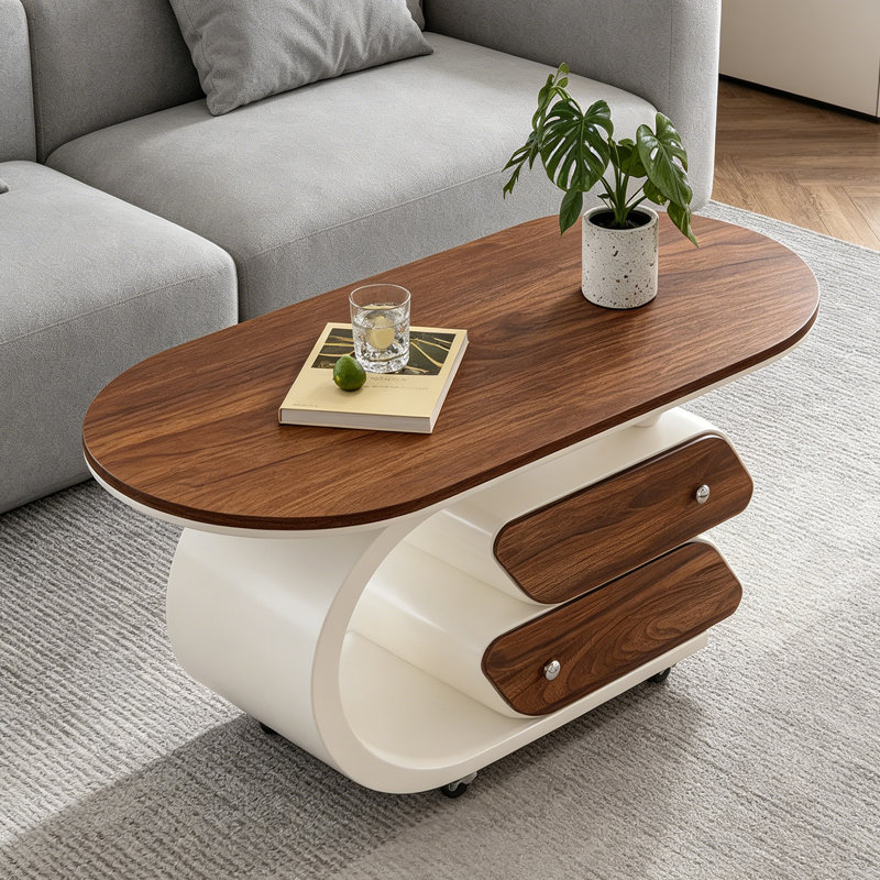 Table basse mobile avec rangement pour petit appartement, 19.68" H x 39.37" L x 19.68" W, Brown/White