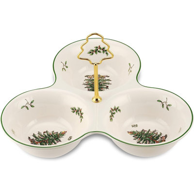 Spode Christmas Tree 3 Section Server with Tree Handle