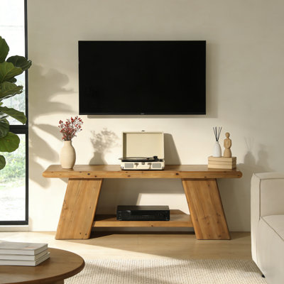 Meuble télé 63 po en bois massif avec tablette de rangement, console média rustique pour téléviseur de 70 po et plus, console de vestibule multi-usage pour le salon