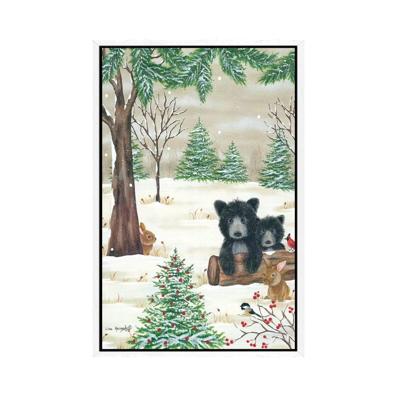 Bears and Bunnies 1 Piece Painting on Canvas, 101.6cm H x 66.04cm W x 3.81cm D, White Floater Framed