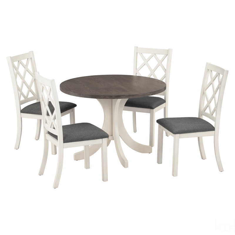 Ensemble de table de salle à manger 5 pièces Mid-Century, Gris foncé / blanc , Gris