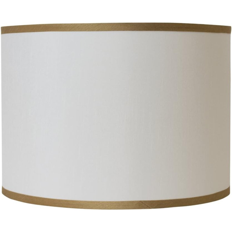 Ganya Drum Lamp Shade, 10" H x 14" W x 14" D, White with Gold Trim