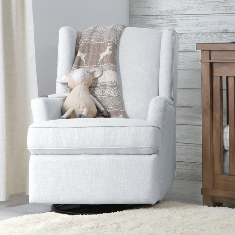 Heming Wingback Recliner Nursery Glider, White Polyester Blend