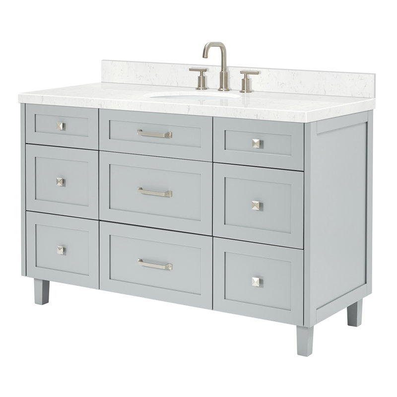ARIEL Monroe 54 Single Sink Bathroom Vanity with Carrara Quartz Top, Gray, Carrara White Quartz, 54"