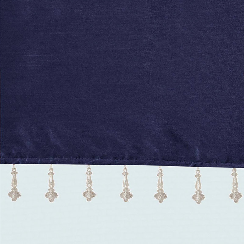 Lightweight Faux Silk Valance With Beads 50X26", Navy