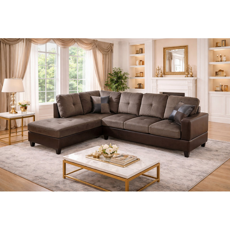 103.5" Wide Microfiber Sofa & Chaise, Left Hand Facing, Espresso Microfiber