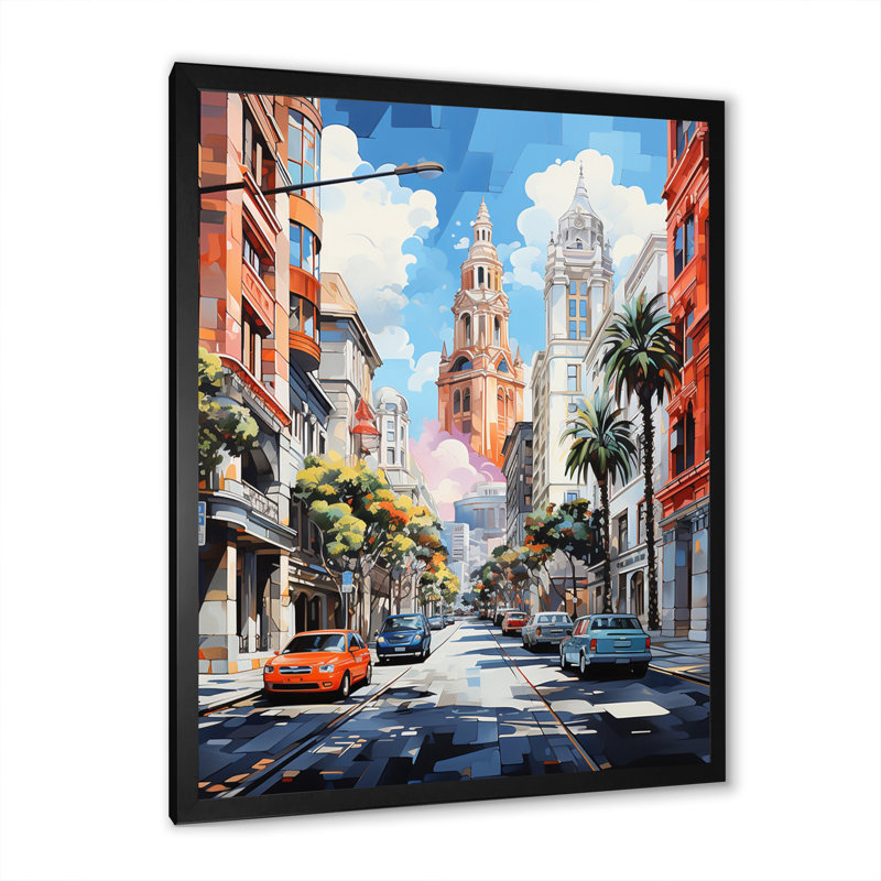 «Clabber Abstract San Diego City Portrait», reproduction sur toile, H 20 po x l 12 po x P 1 po, Cadre photo noir