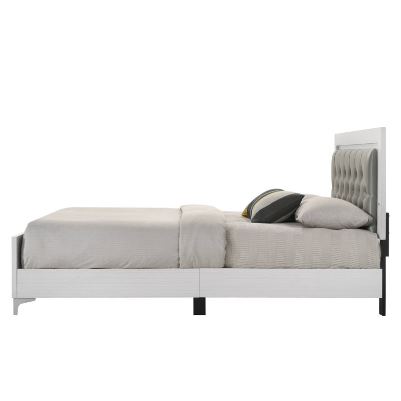 Lit avec tête de lit matelassée à DEL