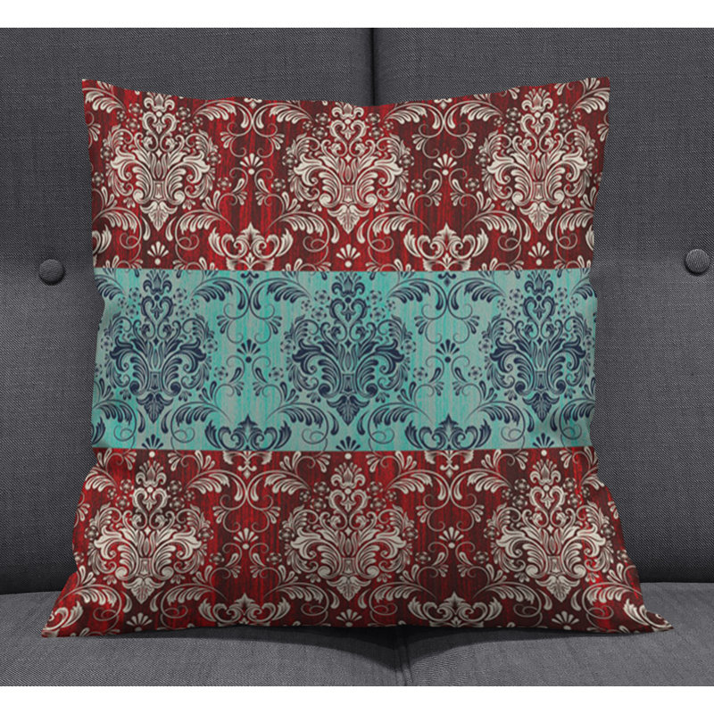 Throw Pillow With Insert, 20"H x 20"W, Blue/Red Damask 3