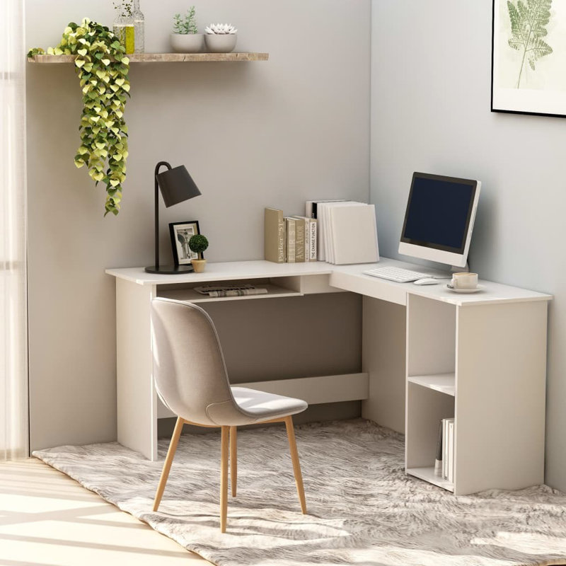 Corliss Corner Desk Computer Desk Study L-shaped Desk Table Engineered Wood, White