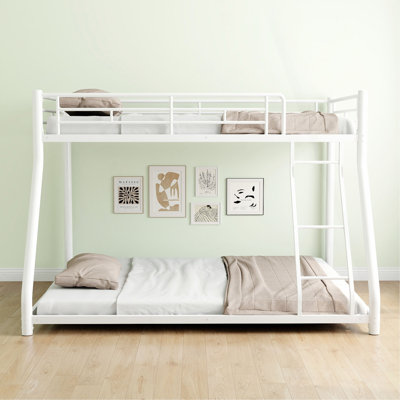 Lit superposé en métal simple au-dessus d'un lit double avec escalier amovible, structure robuste robuste avec rangement sous le lit de 12 po pour les adolescents et les adultes, les adolescents, aucun sommier nécessaire, blanc