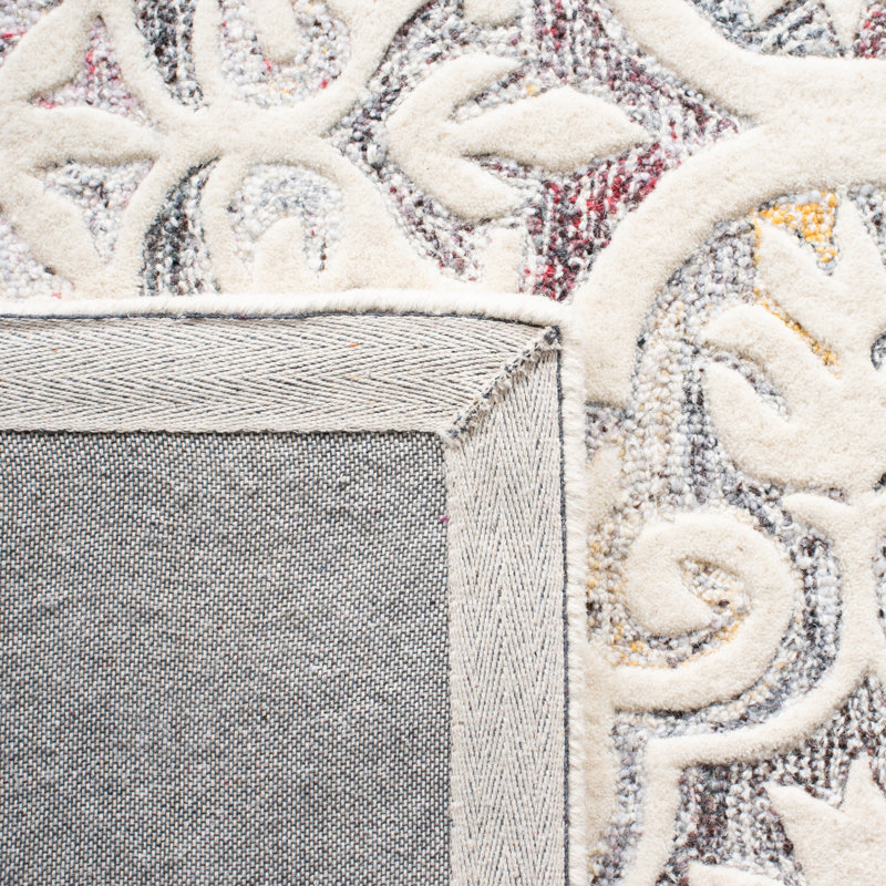 Eliathas Hand Tufted Wool And Cotton With Latex Damask Rug, Rectangle 5' x 8'