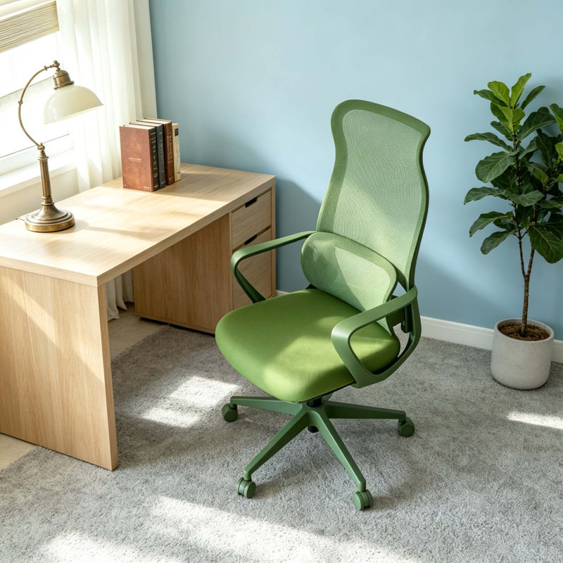 Chaise de bureau ergonomique en maille à haut dossier avec support lombaire réglable, coussin de siège en mousse moulée, fonction inclinable et inclinable pour la maison et le bureau