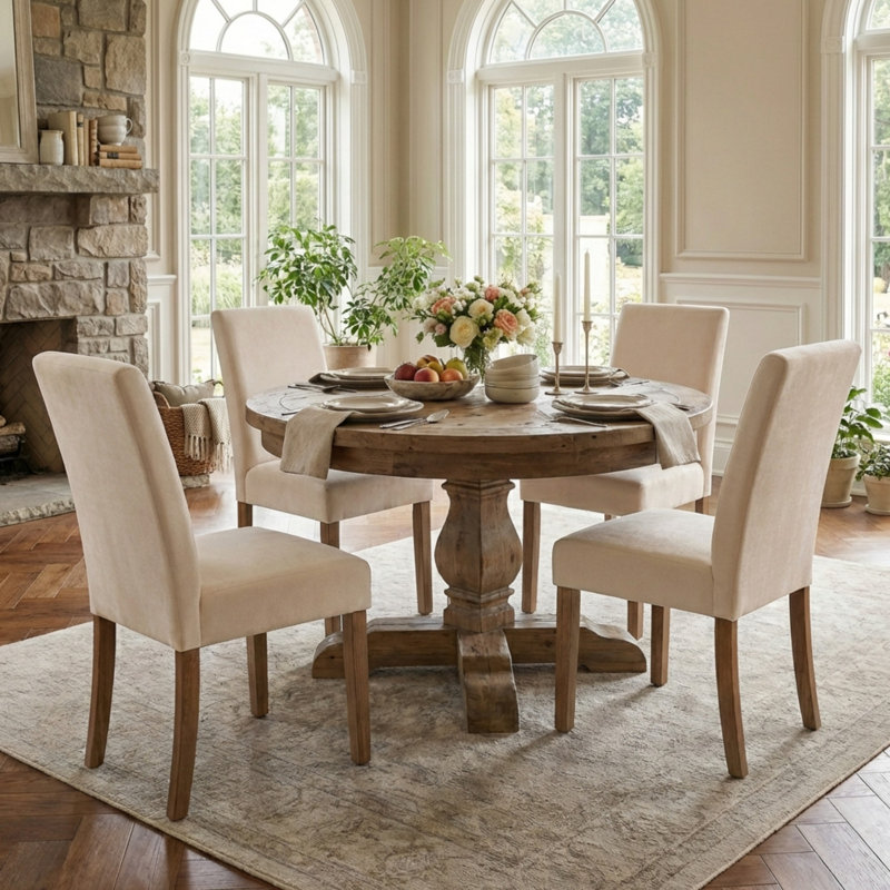 Upholstered Wood Dining Chair, Beige