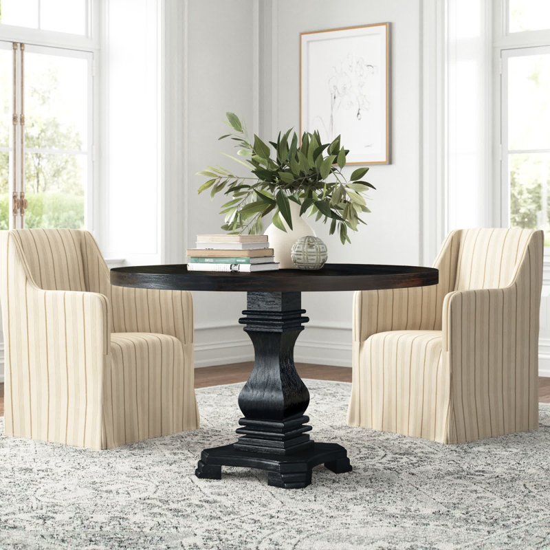 Colton Round Solid Wood Dining Table, Standard (30” Height), Antique Black