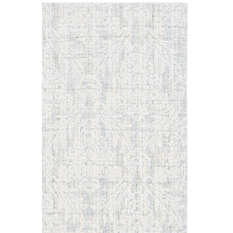 Chaleb Hand Tufted Wool Cotton Pet Damask Rug in Light Blue/Ivory, Square 6'