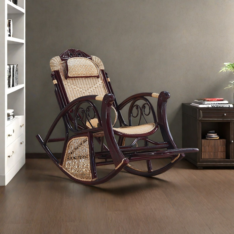 Chaise berçante tissée à la main en rotin d'agate, Marron foncé