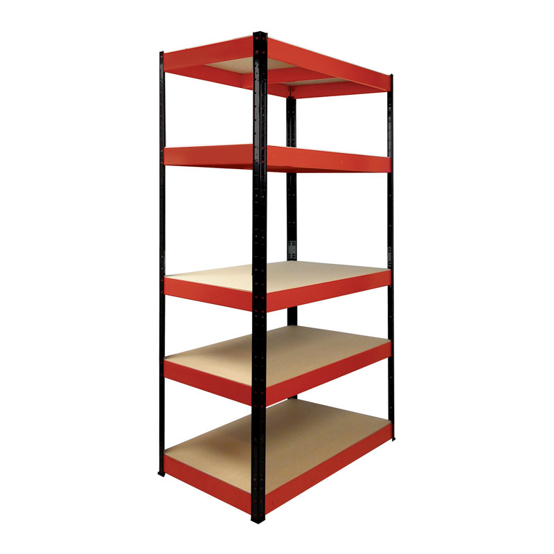 Lavada Metal Shelving Unit, 180cm H x 90cm W x 40cm D, Black/Red