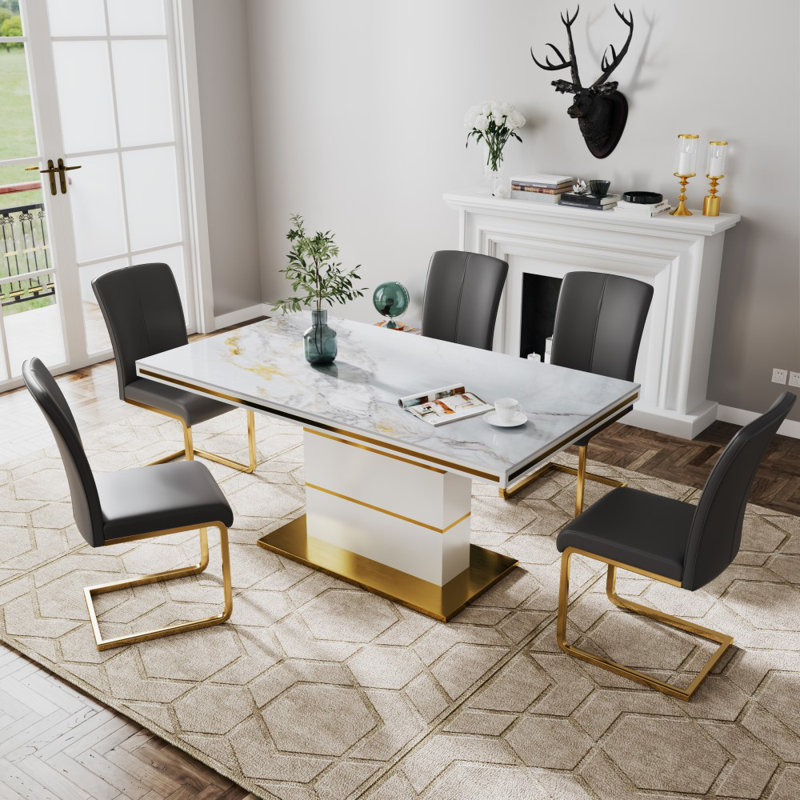 Modern Parsons PU Leather & Steel Dining Chair, Black