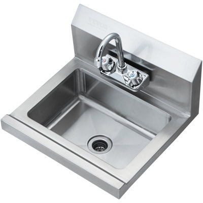 Lavabo à main commercial avec robinet, lavabo en acier inoxydable pour le lavage, petit lavabo à main, lavabo mural, lavabo utilitaire pour restaurant, cuisine, bar, garage et maison, 17 x 12,8 po