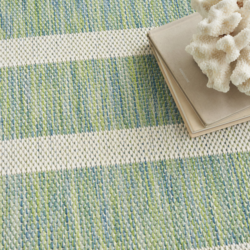 Tapis intérieur / extérieur rectangulaire Shaila, Bleu/jaune, Rectangle 4 pi x 6 pi